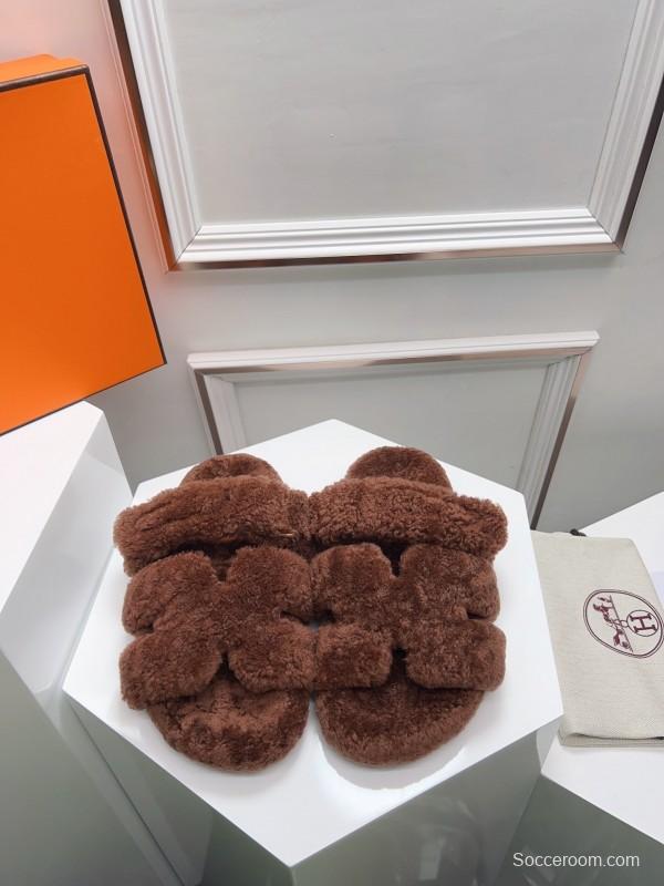 H Erjia Wool Slippers with Genuine Fur and TPU Sole - LY00270