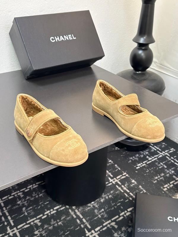 Chanel 2025 SS New French Style Mary Jane Flat Shoes with Fur - KFY00300