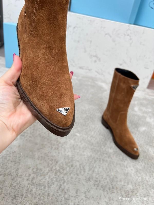 Prada Classic Triangle Logo Pointed Toe Boots - LY00350