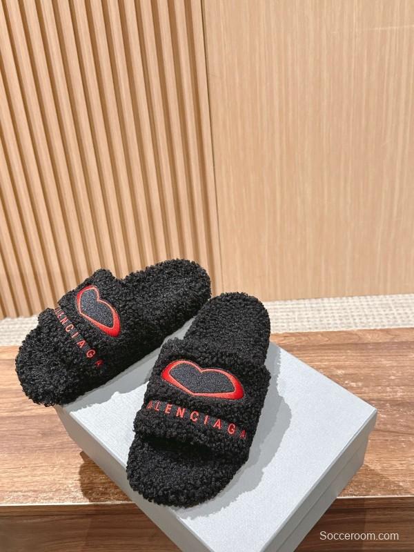 Balenciaga Paris World Limited Edition Series Embroidered Platform Shearling Slippers - AS00200