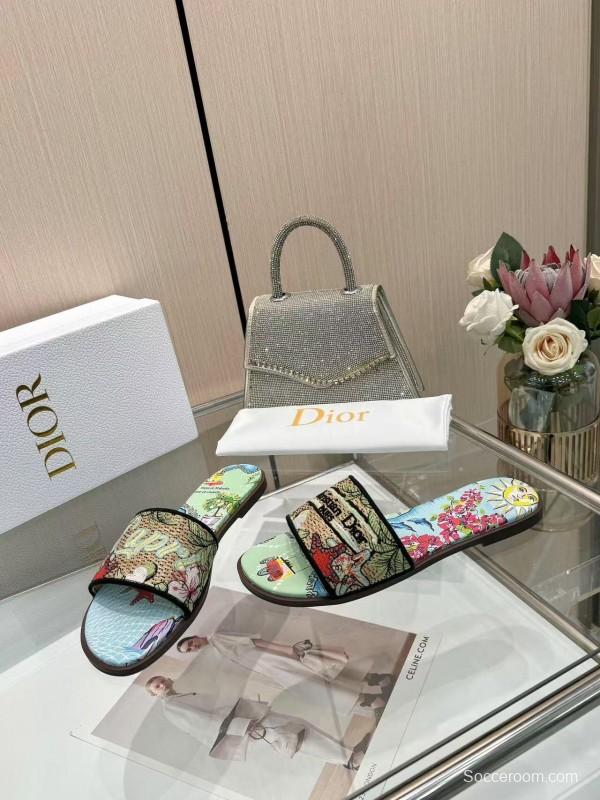 Dior 2025/ss Embroidered Monogram Slippers with Sheepskin Lining - LY00200/LY00240