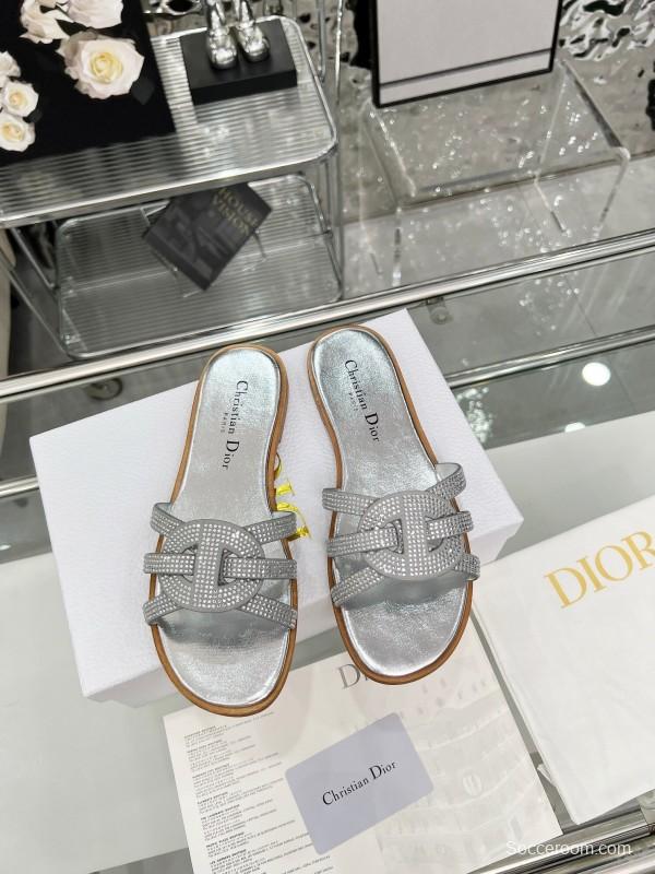Dior D-Lane Sandals Hollow-out Monogram Flat Slides - LY00220/LY00260