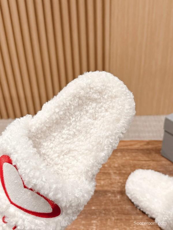 Balenciaga 2025 SS Qixi Limited Series Letter Embroidery Platform Shearling Slippers - AS00200