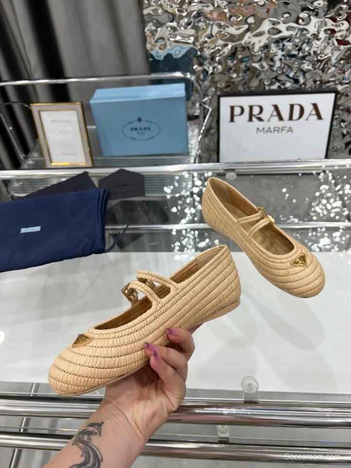 Prada Summer New Raffia Ballet Flats - KFY00340