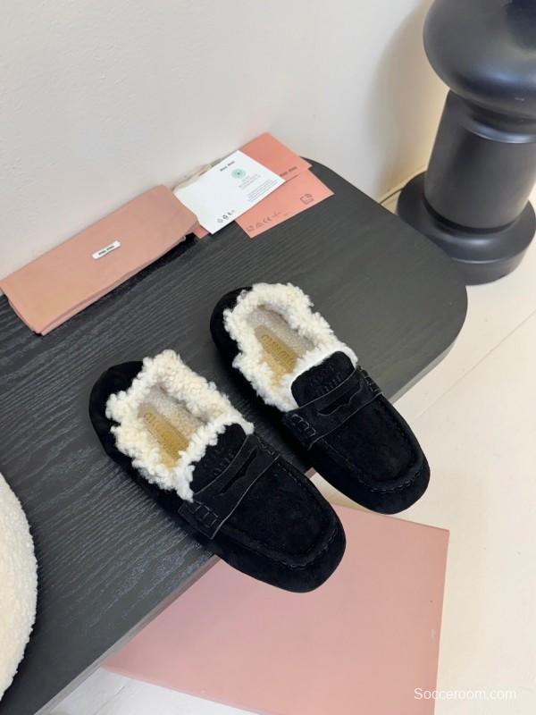 MIUMIU Thick Sole New British Style Wool Loafer Cotton Shoes - KFY00320