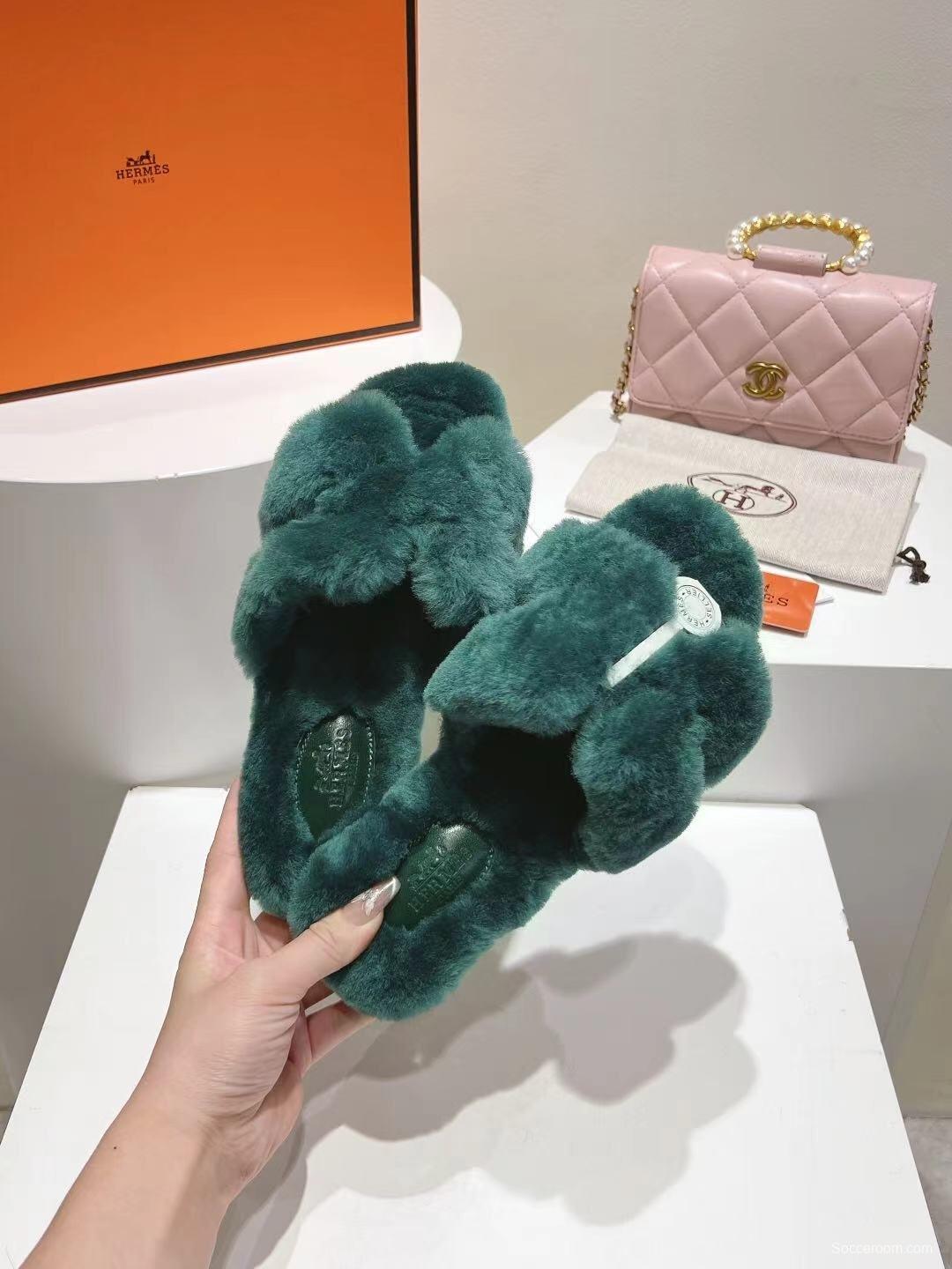 H Home Love Drag Autumn Winter Flat Wool Slippers - 2025SS