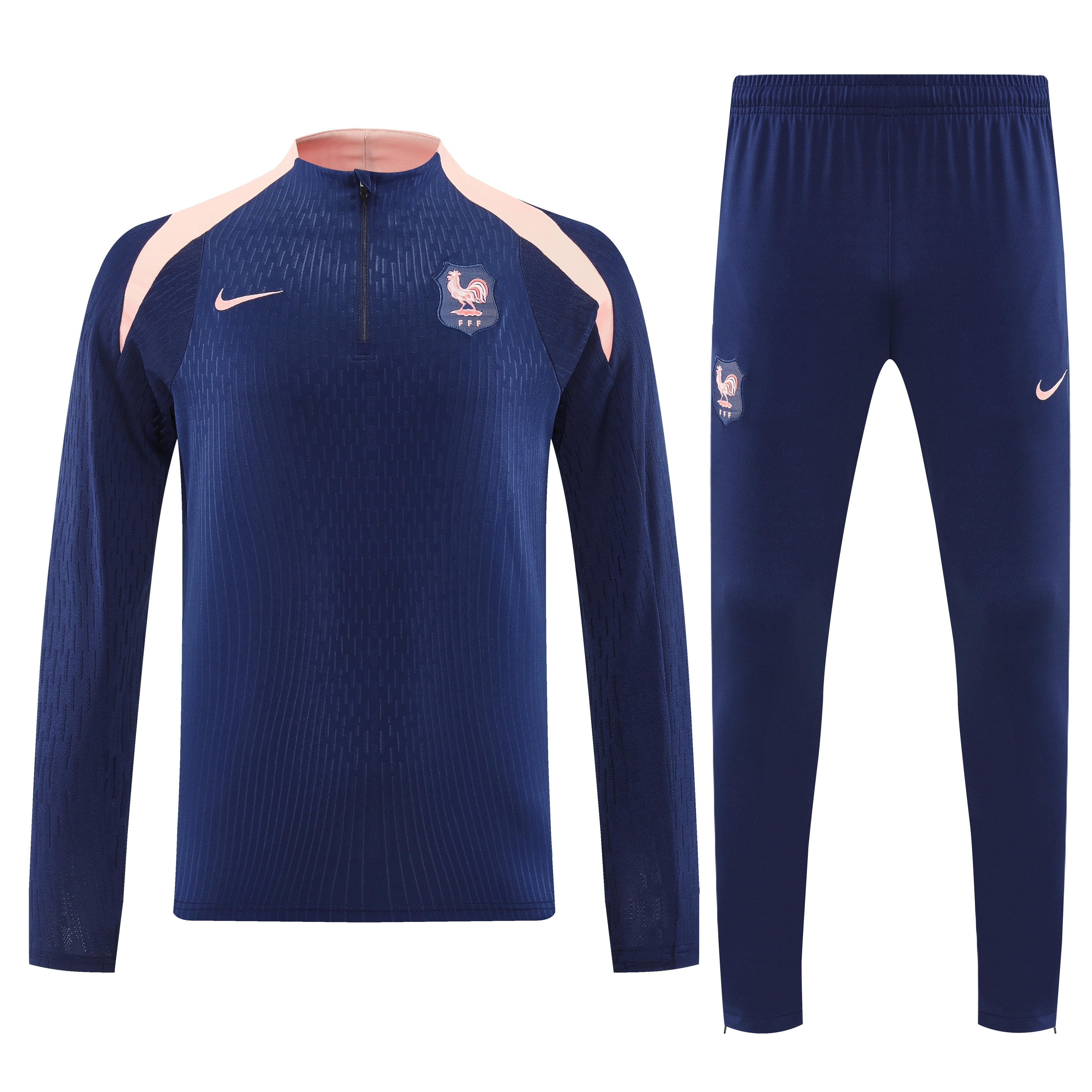 Player Version 2026 France Navy/Pink Half Zipper Jacket Tracksuit +Long Pants