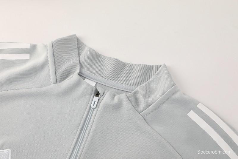 25/26  Adidas Light Grey Full zipper Jacket Tracksuit+ long pants