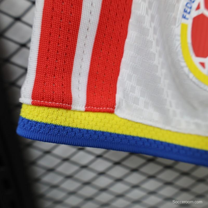 2026 Player Version Colombia White with Red Side Stripes Shorts