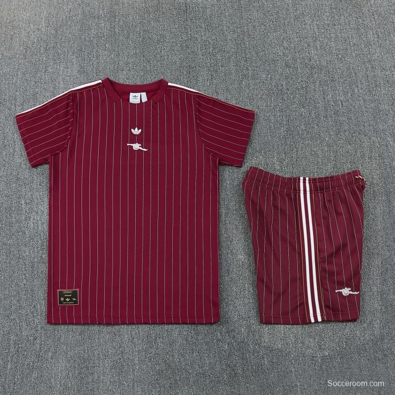 26/27  Arsenal  Maroon Pinstripe Short Sleeve+Soccer Shorts