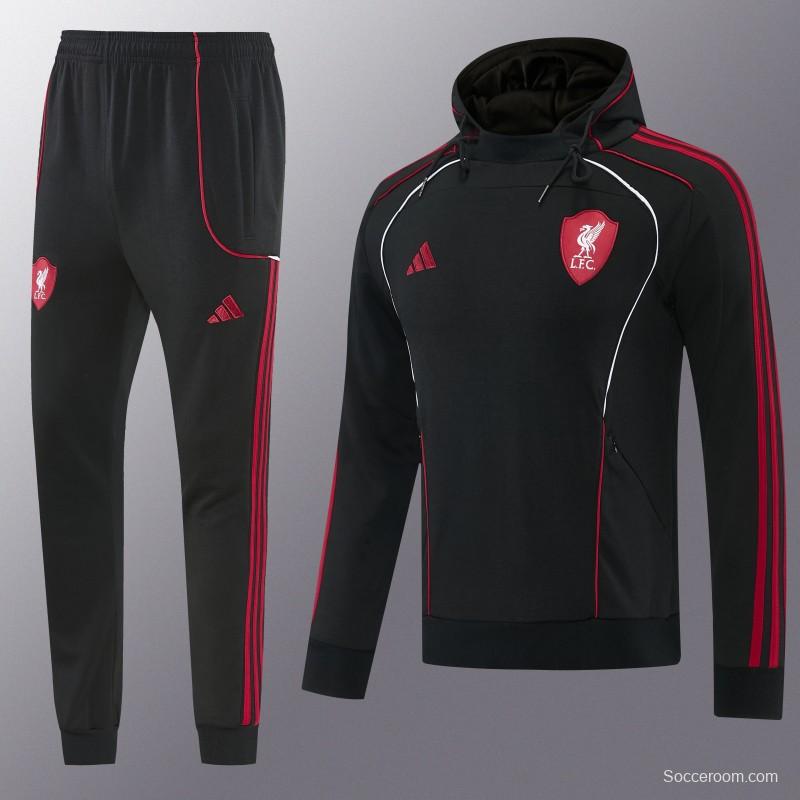 26/27 Liverpool  Black Full Zipper Hooded Jacket Tracksuit + Long Pants