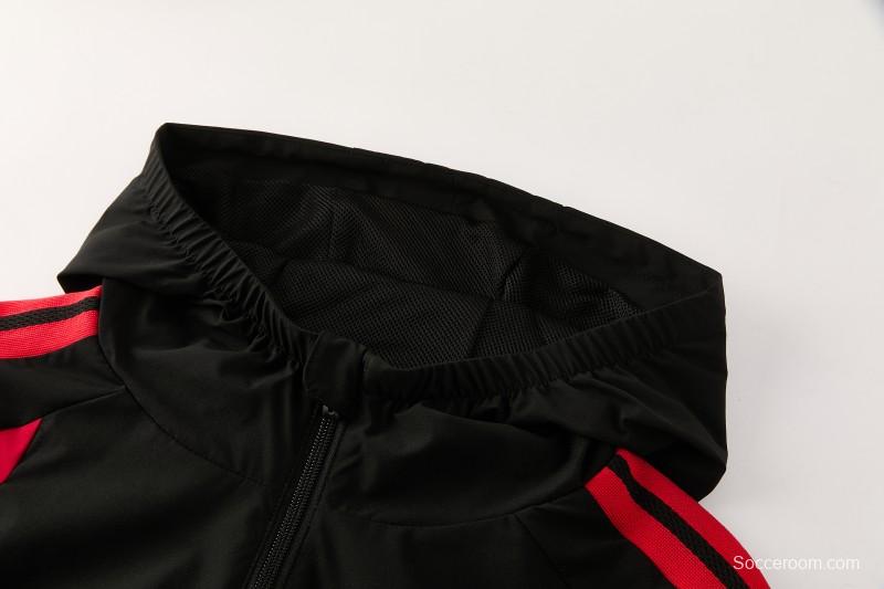 26/27 Belgium  Black Full Zipper Hooded Jacket Tracksuit + Long Pants
