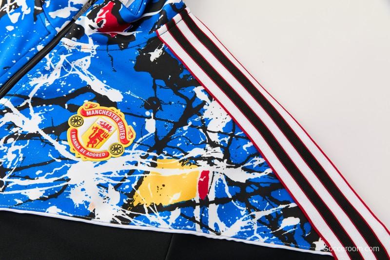 2026/27 Manchester United Black Grunge Splatter Paint Full Zipper Jacket Tracksuit + Long Pants