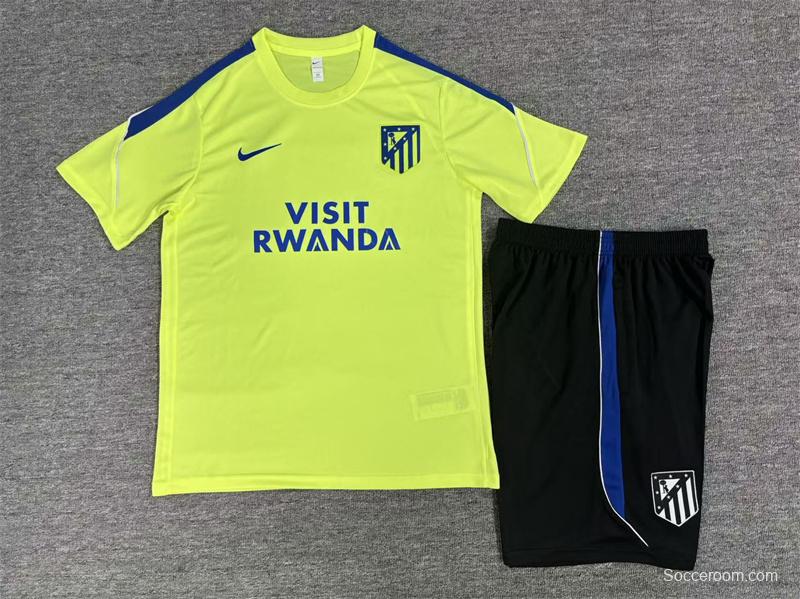 2026 Kids Atletico Madrid Fluorescent Green Short Sleeve+Soccer Shorts