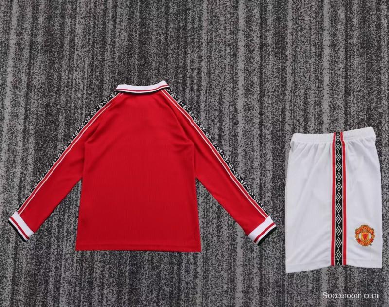 Retro Kids 98/99 Manchester United Red Home Long Sleeve Jersey