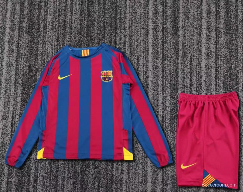 Retro Kids 05/06 Barcelona Home League Version Long Sleeve Jersey
