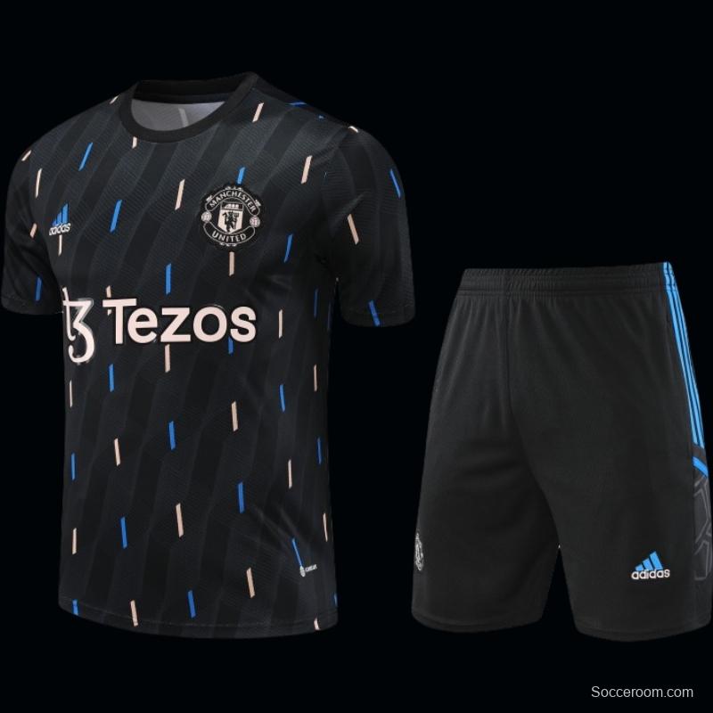 23-24 Manchester United Black Pattern Short Sleeve+Shorts