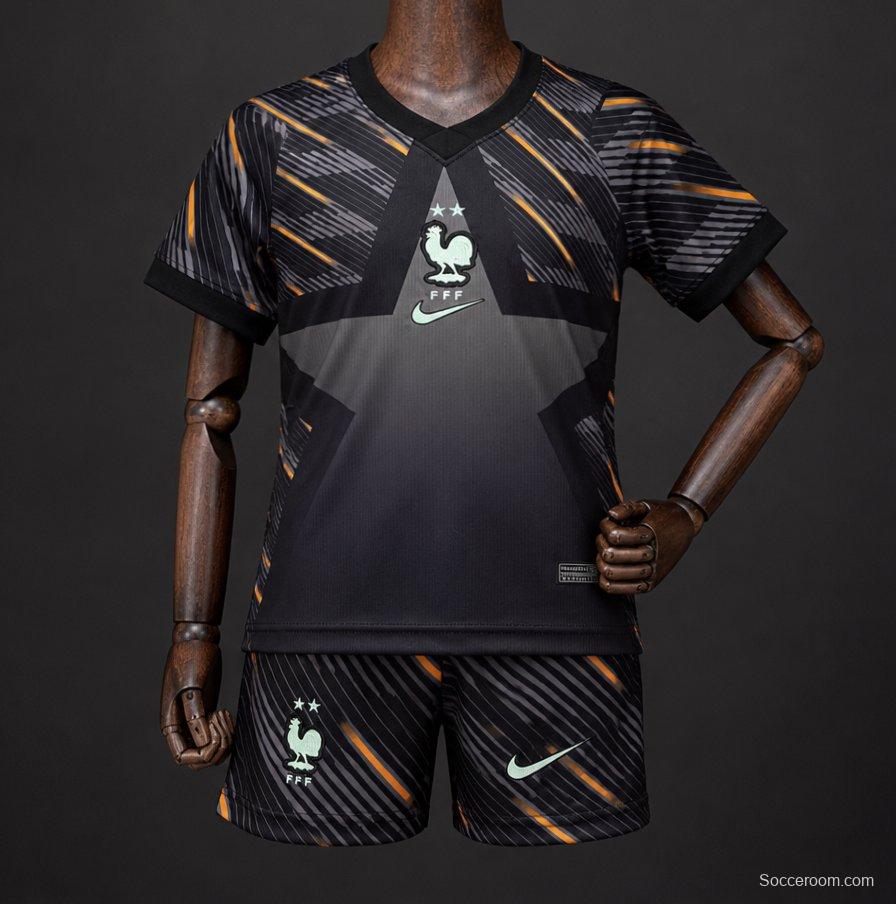 2026 Kids France Black with Orange  Away Jersey